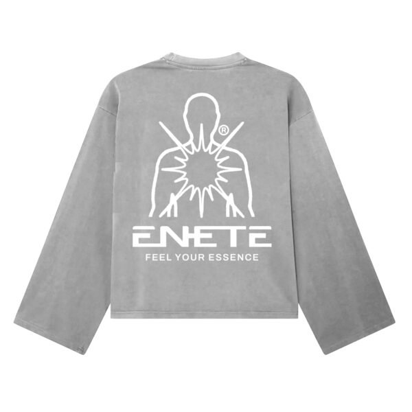 Camiseta Gris Garment Dye ENETE – Feel Your Essence – Long Sleeve - Origen Edition - Imagen 2