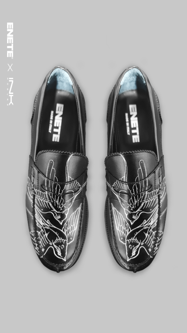Mocasines Negros ENETE - Tattooed Leather - Edición Golondrinas - Imagen 3